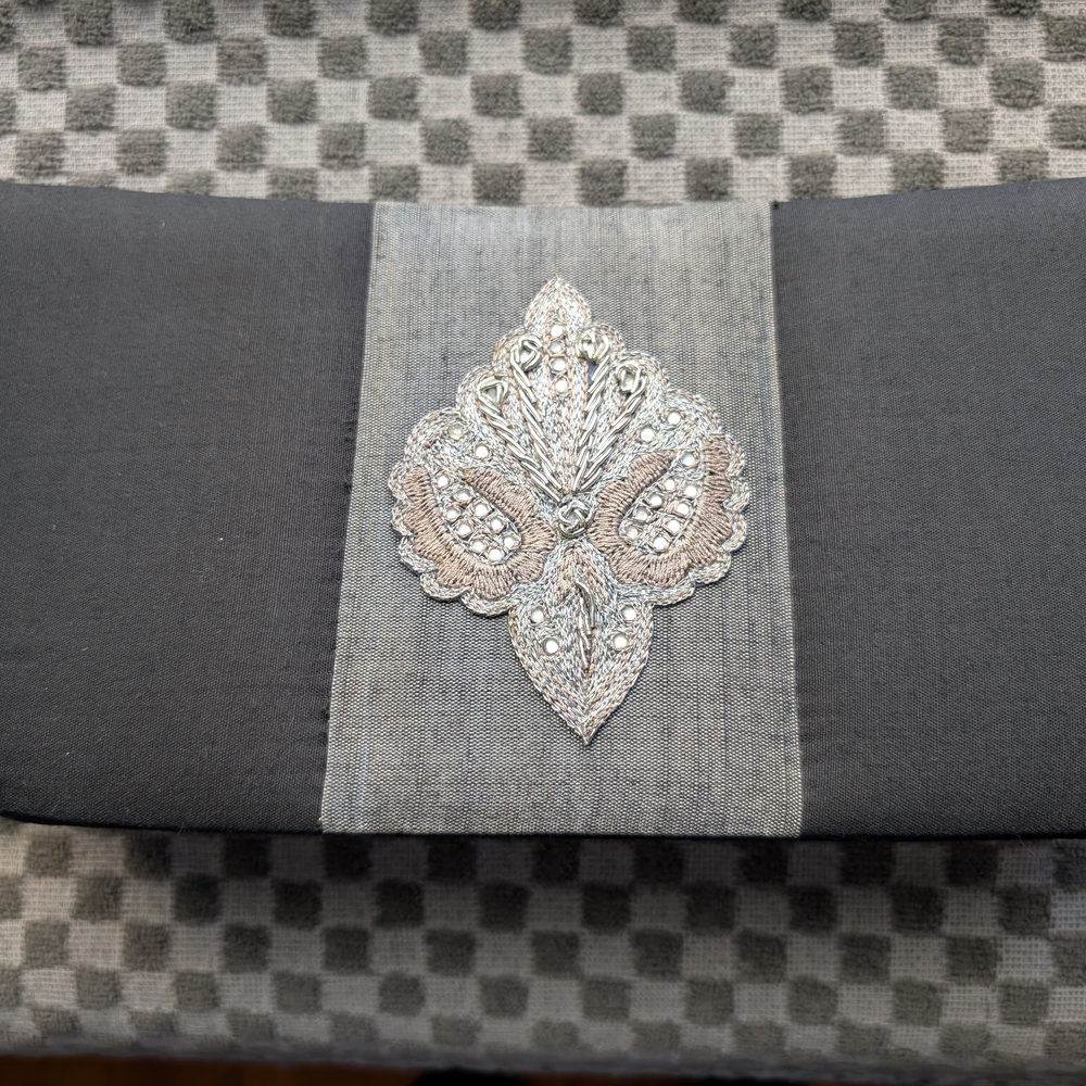Elegant Black and Gray Clutch with Silver Embellishment